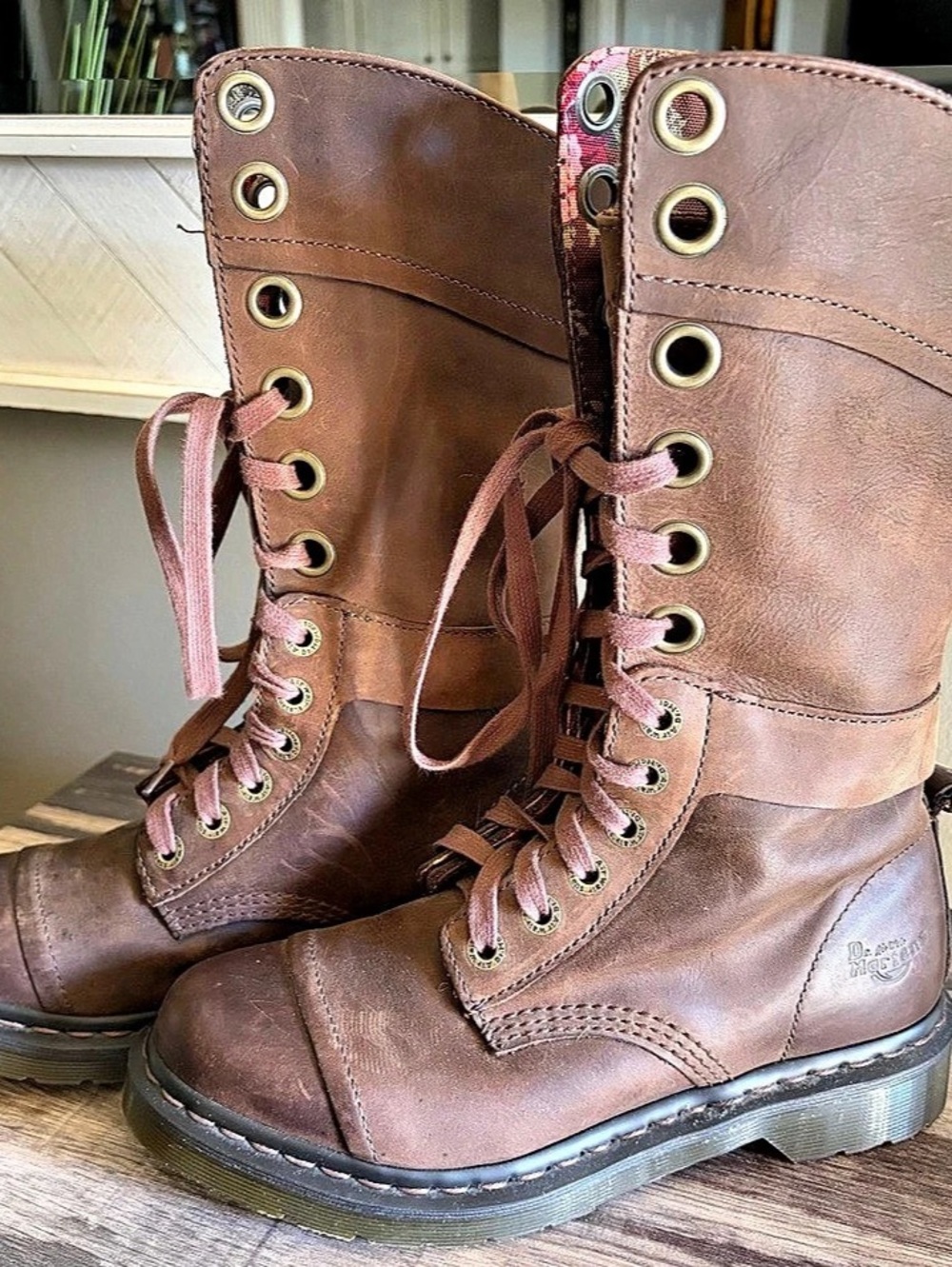 Dr. Martens Triumph 1914 Brown Floral Combat Boots